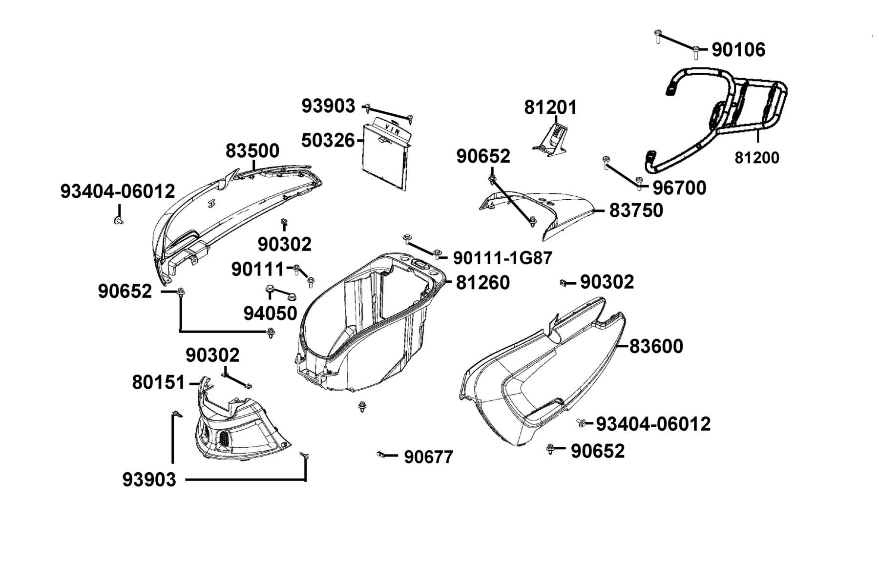 LIKE 150i ABS MY2026 Body Cover ● Luggage Box parts diagram